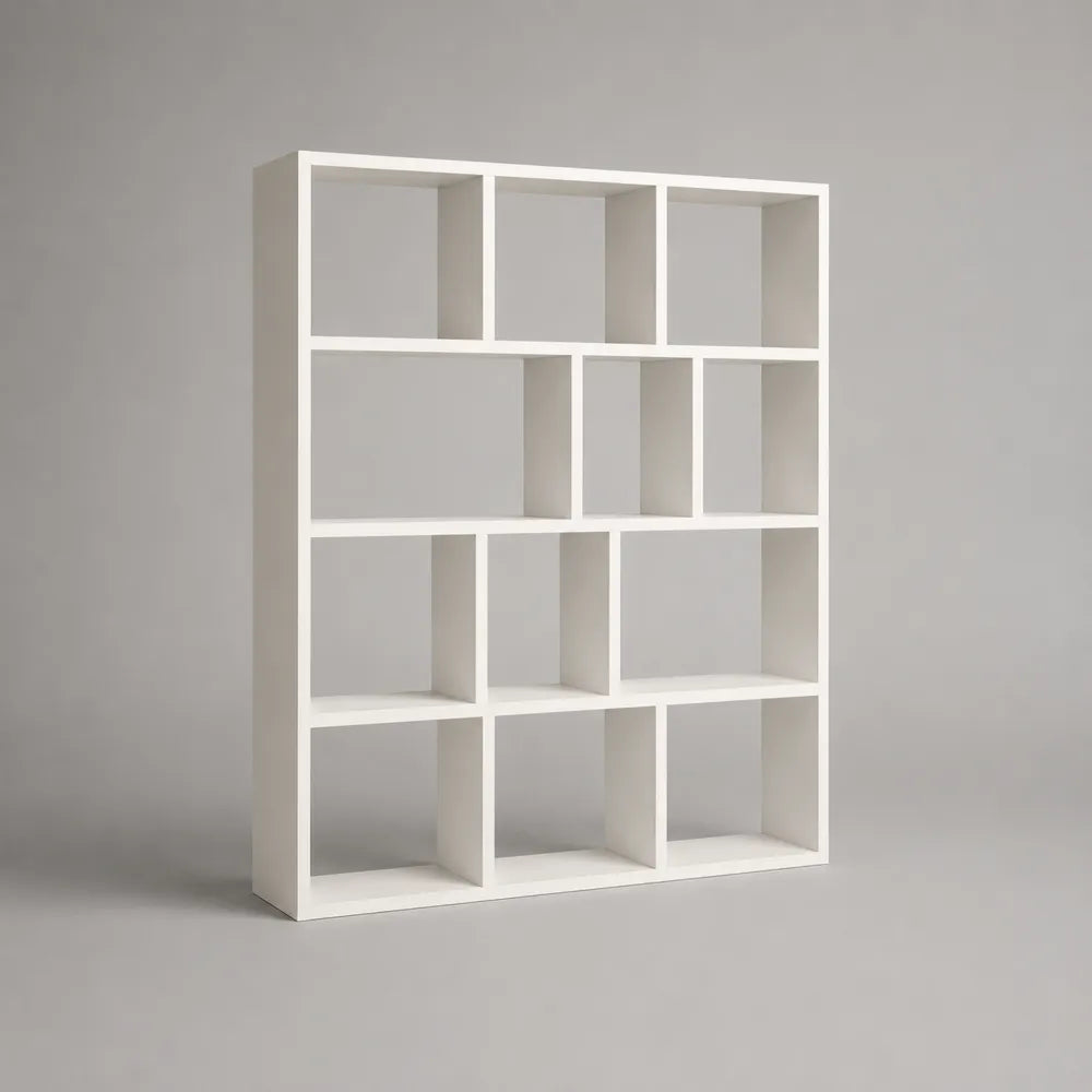 Libreria soggiorno a 15 vani aperti in MDF bianco struttura rettangolare 150 x 30 x 180 cm