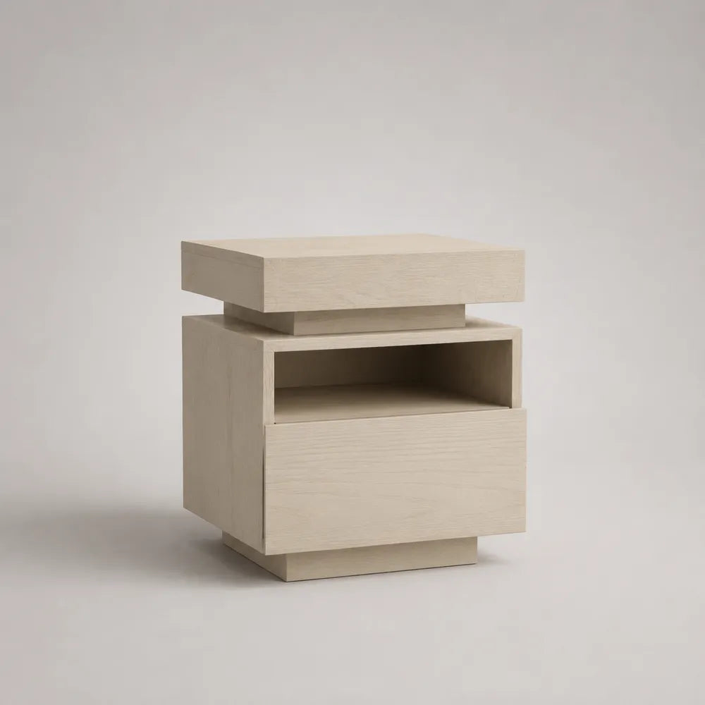 Comodino con cassetto e vano aperto in MDF beige struttura rettangolare 50x40x55 cm