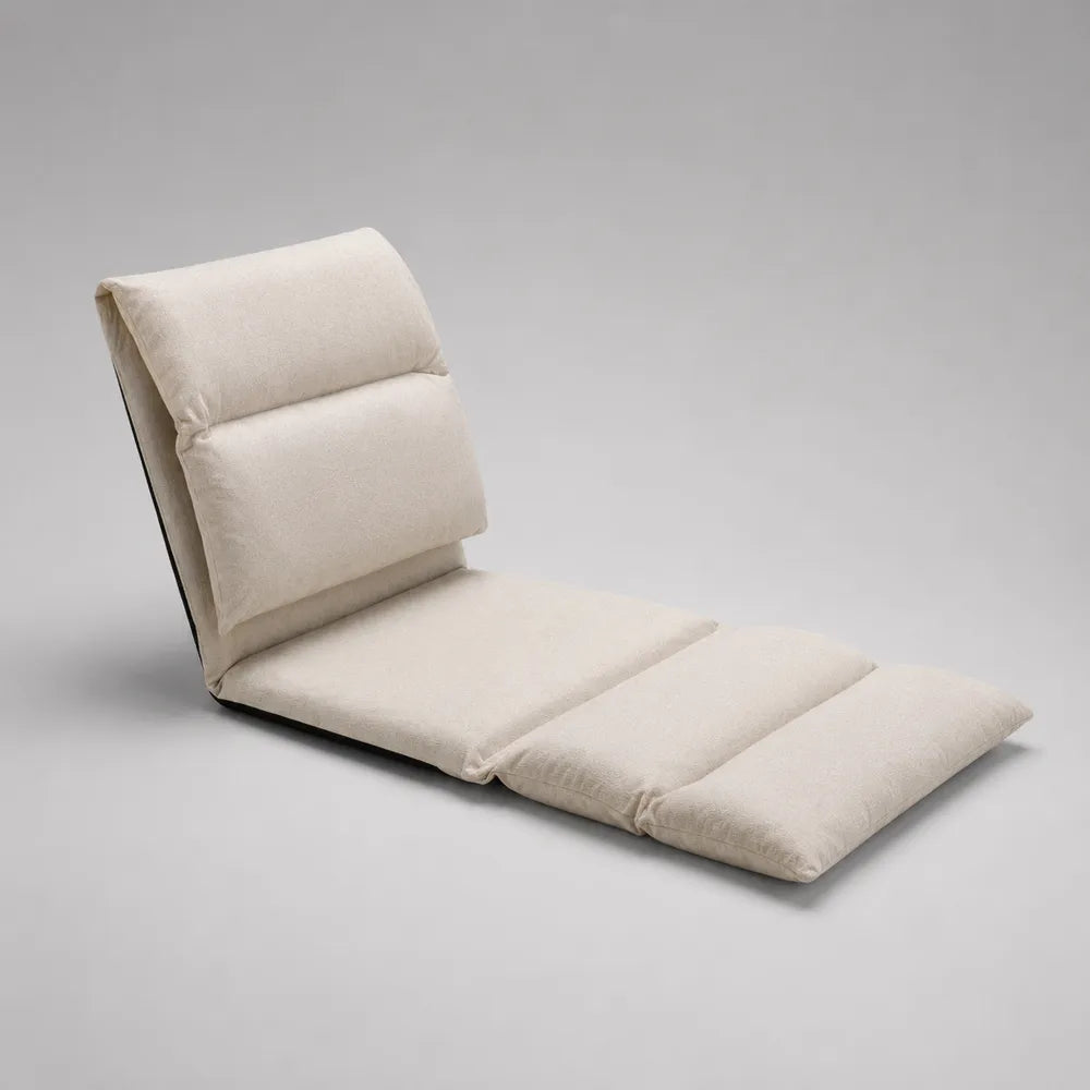 Chaise longue imbottita in tessuto beige con schienale regolabile struttura reclinabile 70x170x80 cm