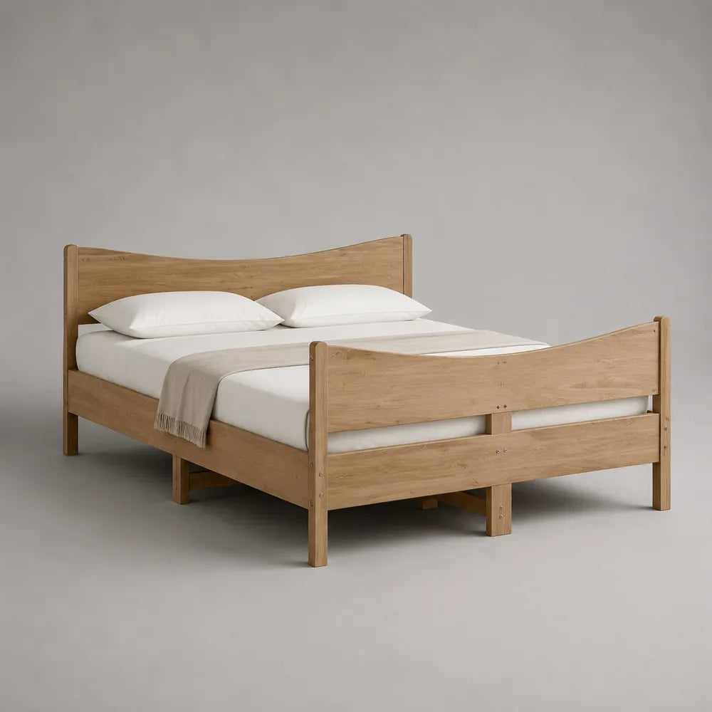 Letto matrimoniale in legno di pino effetto rovere naturale con testiera e pediera 160 x 200 cm