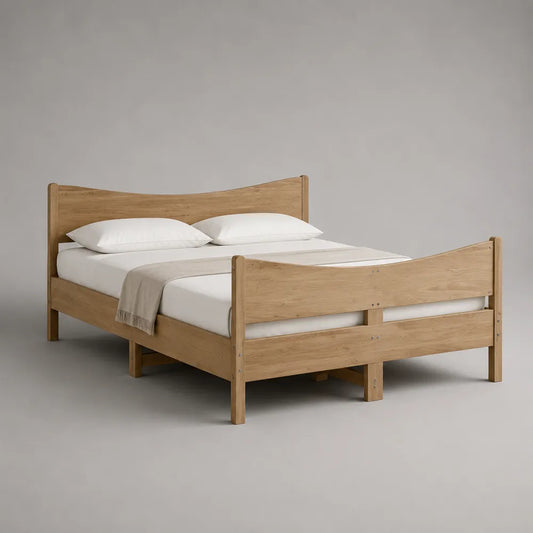 Letto matrimoniale in legno di pino effetto rovere naturale con testiera e pediera 160 x 200 cm