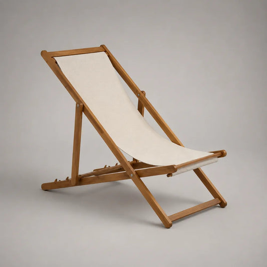 Lettino prendisole da giardino pieghevole in legno acacia con telo in tessuto poliestere beige reclinabile 100 x 60 x 95 cm