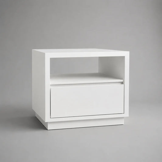 Comodino bianco in MDF con cassetto e vano aperto 60 x 35 x 45 cm