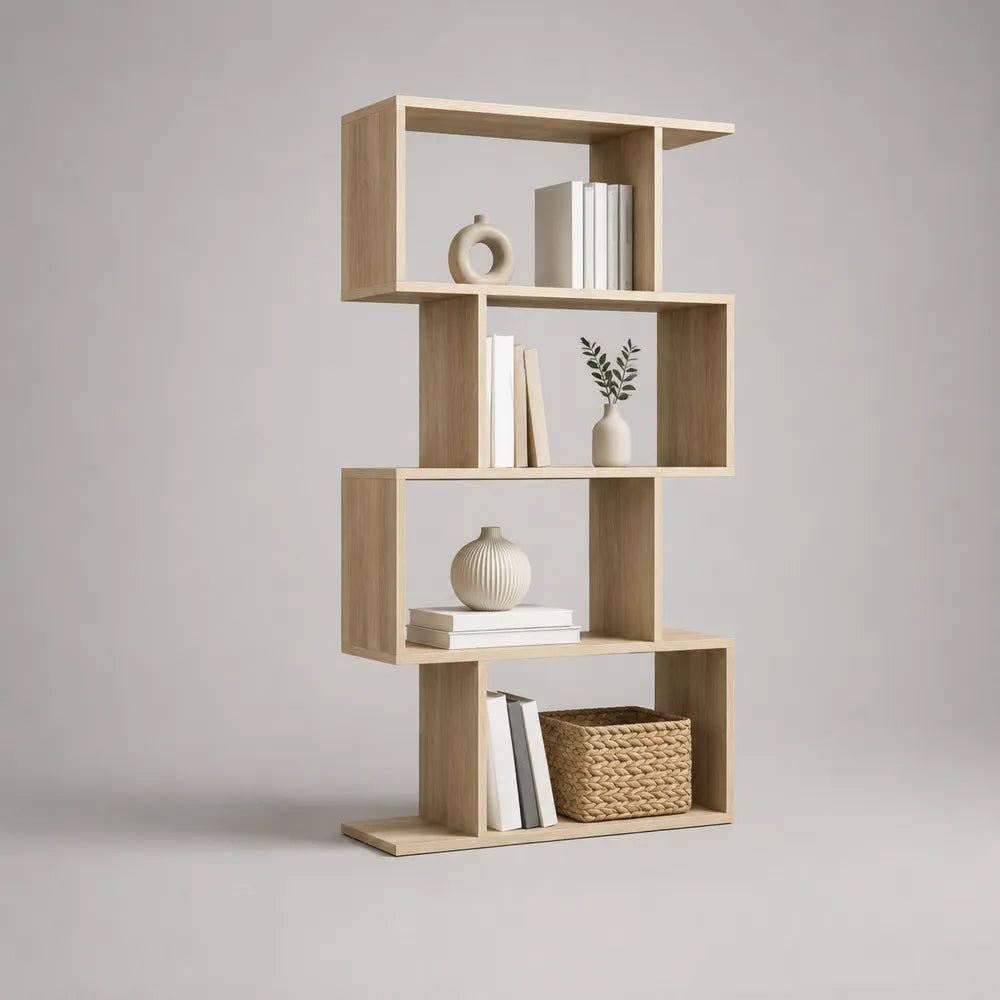 Libreria in MDF effetto rovere chiaro con vani aperti struttura rettangolare 100x30x180 cm