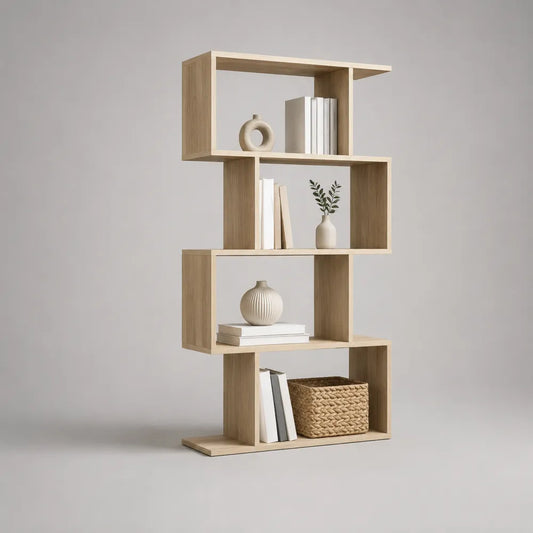 Libreria in MDF effetto rovere chiaro con vani aperti struttura rettangolare 100x30x180 cm