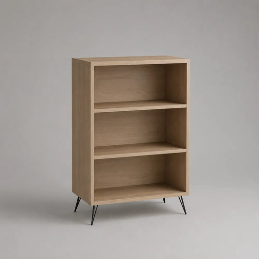 Libreria in MDF effetto rovere chiaro con 3 ripiani e gambe in metallo 80 x 35 x 120 cm