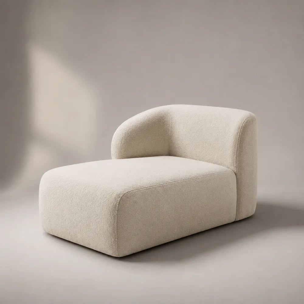 Chaise longue rettangolare imbottita in tessuto poliestere beige con schienale arrotondato 160 x 90 x 75 cm