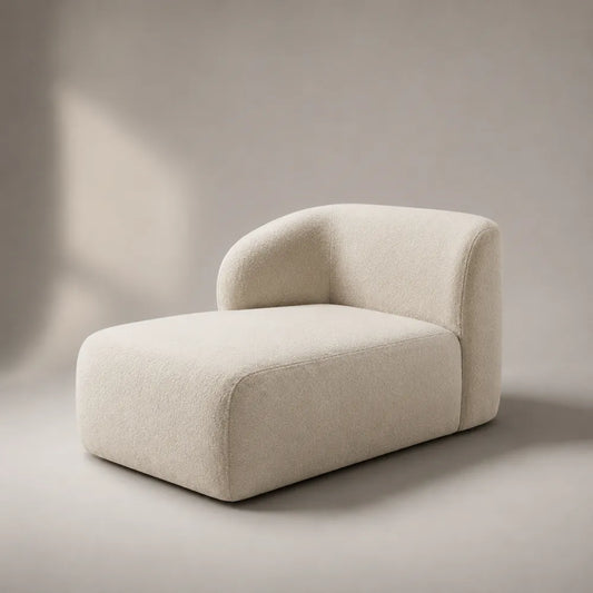 Chaise longue rettangolare imbottita in tessuto poliestere beige con schienale arrotondato 160 x 90 x 75 cm